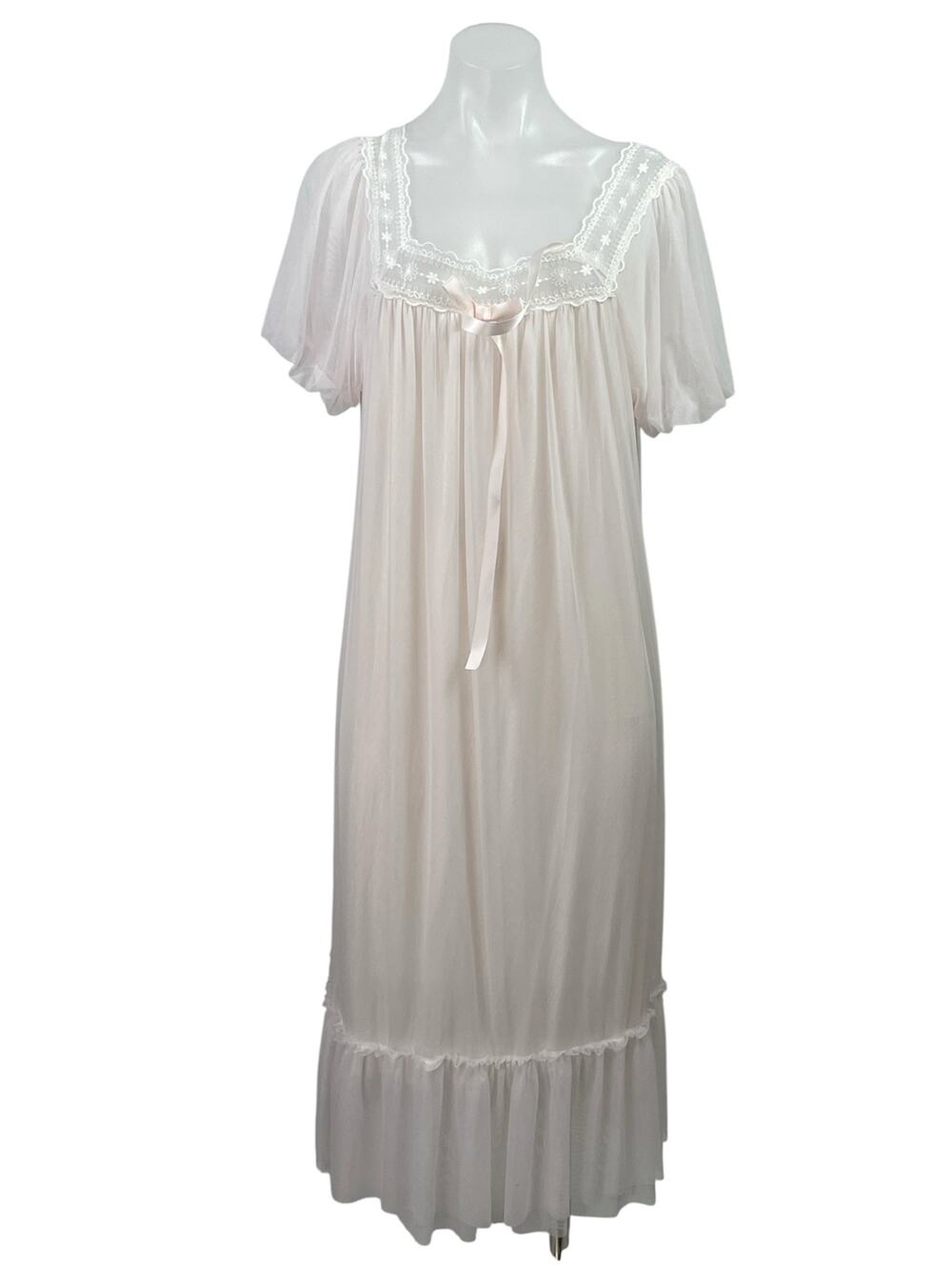 NEW Pansleejoy Pink Lace Short Sleeve Maxi Sleepwear Pajamas Nightgown Size S